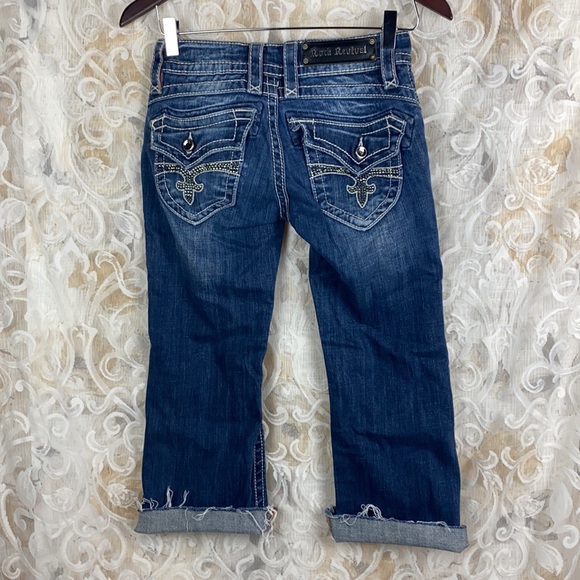 Rock Revival Scarlett Cut off Capri Cropped Cuffed Jeans medium wash distressed - Picture 12 of 16